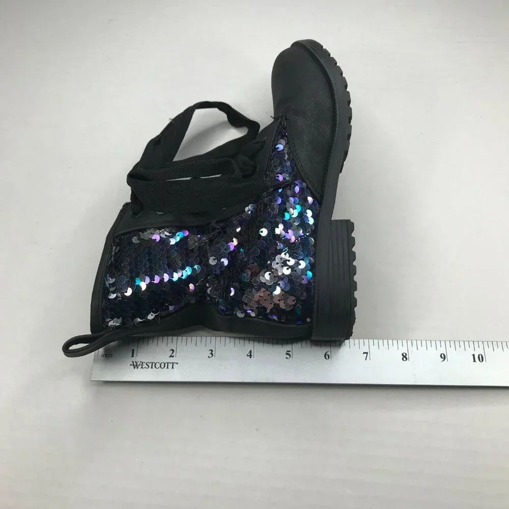 Cat And Jack Girls Sparkle Sequins Boots Size 2 Black New Without Tags